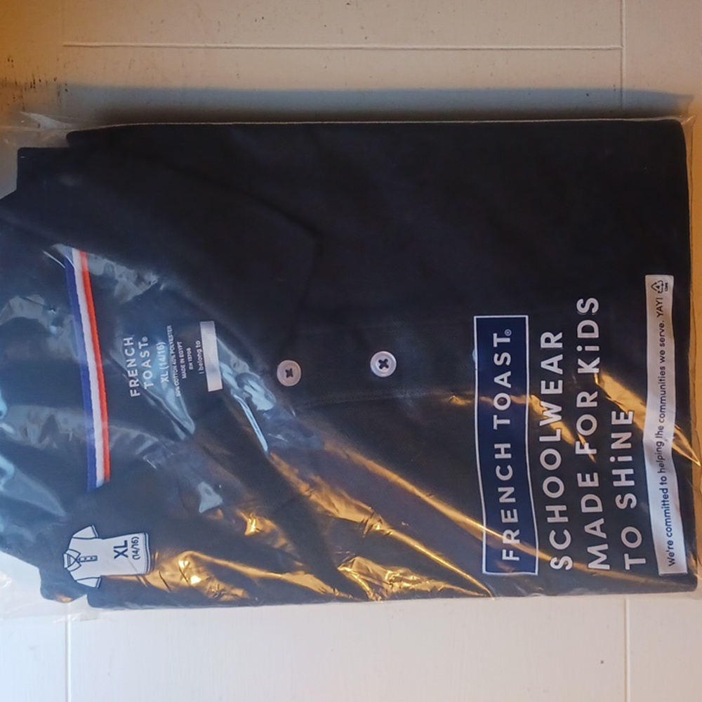 French Toast Pique Polo Short Sleeve XL 14/16 Black - Picture 2 of 4